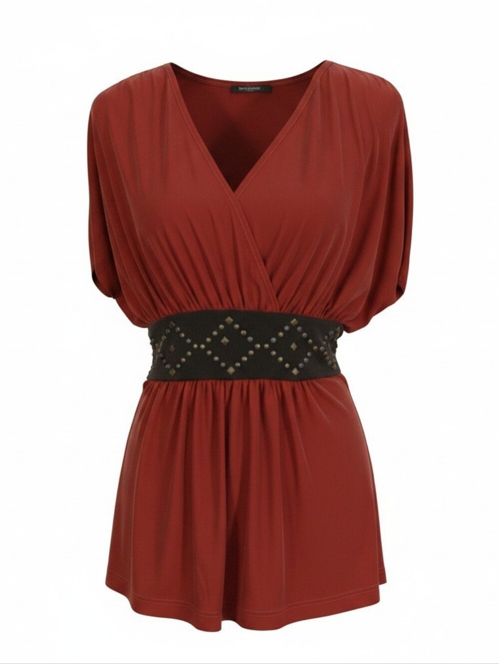 AB Studio Brick Orange V‑Neck Ruched Waist Tunic Top - Picture 9 of 9